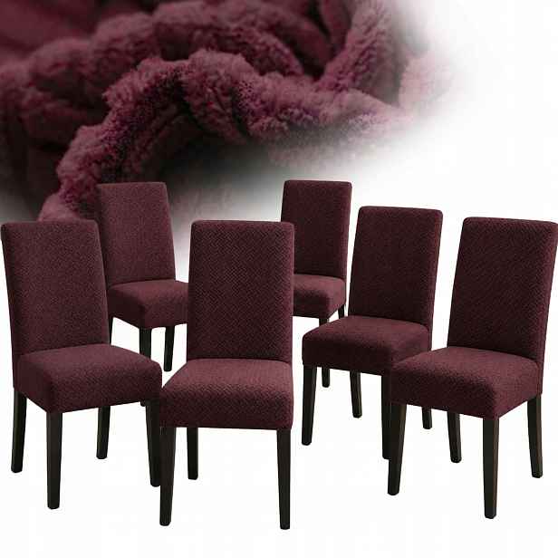 Potah Na Židli Žakárová Jedlička 6 Ks Elastický Silný Oeko-tex Bordový