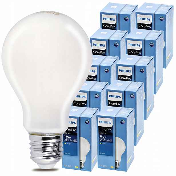 10x Led žárovka E27 Philips 17,5W 150W 2452lm 2700k Corepro Premium A67