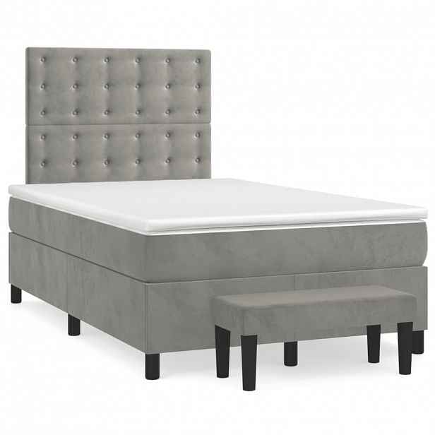 vidaXL Box spring postel s matrací světle šedá 120 x 200 cm samet
