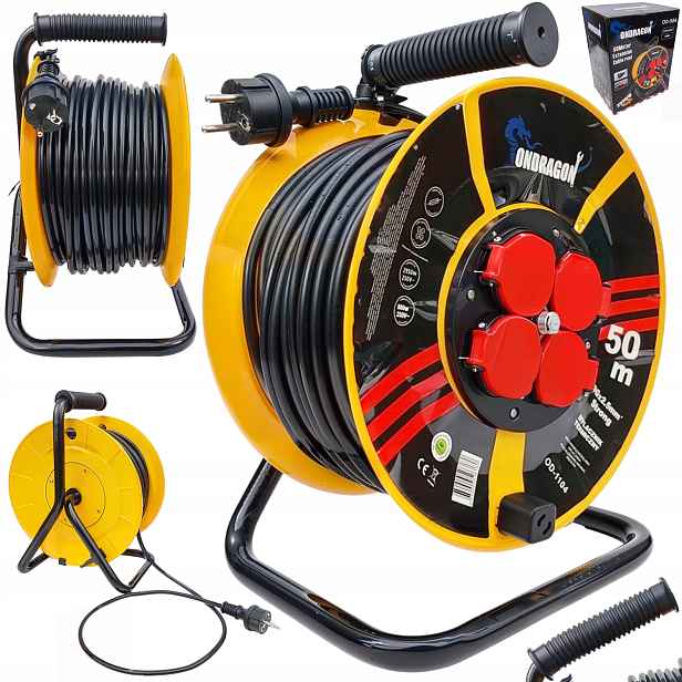 Bubnový prodlužovací kabel Ondragon 25 m 3×2,5 mm² 4 zásuvky s víčky