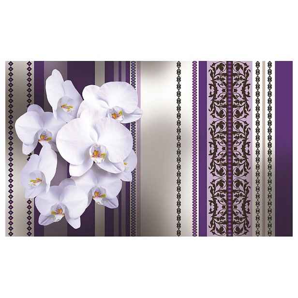 Fototapeta Bílé orchideje Fialové akcenty Šedé pruhy 254x184 lepidlo