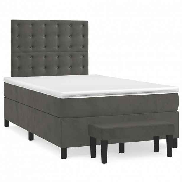 vidaXL Box spring postel s matrací tmavě šedá 120 x 200 cm samet