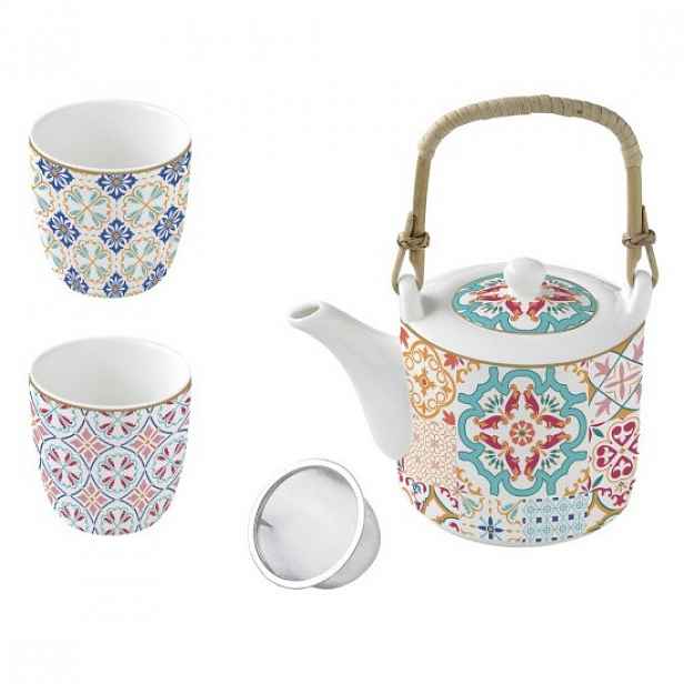 Porcelánová konvice, 600 ml, s nálevníkem a 2 šálky, "Siracusa" - Easy