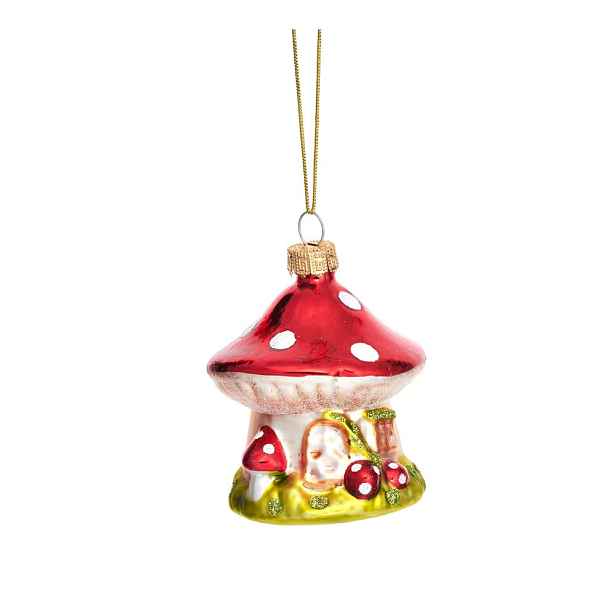 Skleněná ručně vyrobená vánoční ozdoba ø 6 cm Mushroom House – Sass & Belle