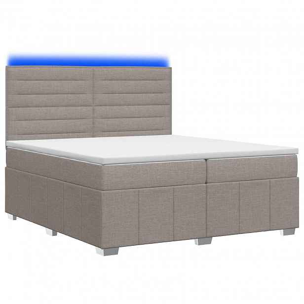 vidaXL LED rošt s matrací s LED pásky s čelo Taupe 200 x 200 cm Textil
