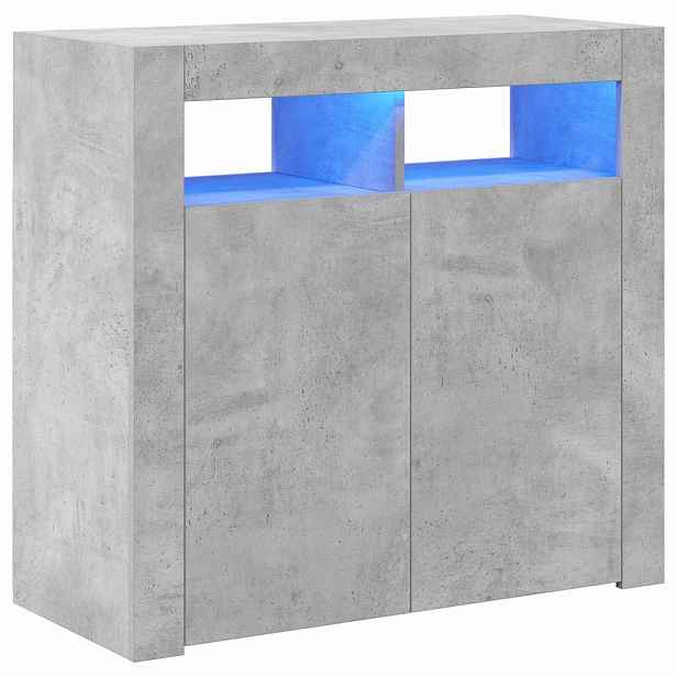 vidaXL Příborník s LED osvětlením betonově šedý 80 x 35 x 75 cm