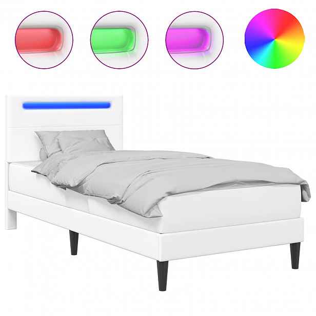 vidaXL Rám postele s LED pásky s čelo Bílá 100 x 200 cm Umělá kůže