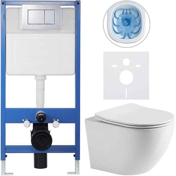 Kompletní WC set Profi/Cesso - bílá lesklá - WC tlačítko Classic/Chrom - předstěnová instalace - 49x36 cm - 8050BD8