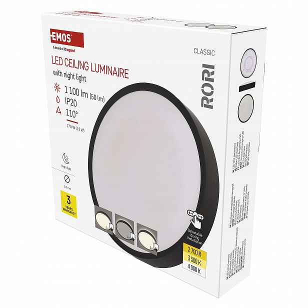 Led přisazené svítidlo Rori kruhové, černé, 17W, se změnou Cct