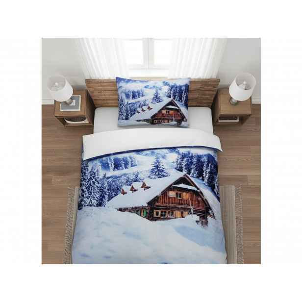 3D povlečení z mikrosaténu WINTER CHALET, bílé Rozměr povlečení: 70 x 90 cm | 140 x 200 cm