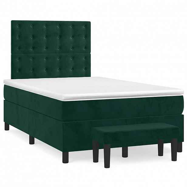 vidaXL Box spring postel s matrací tmavě zelená 120 x 200 cm samet