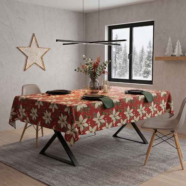 Vánoční ubrus na stůl NATALE MAGIC I. červená motiv D 130x230 cm