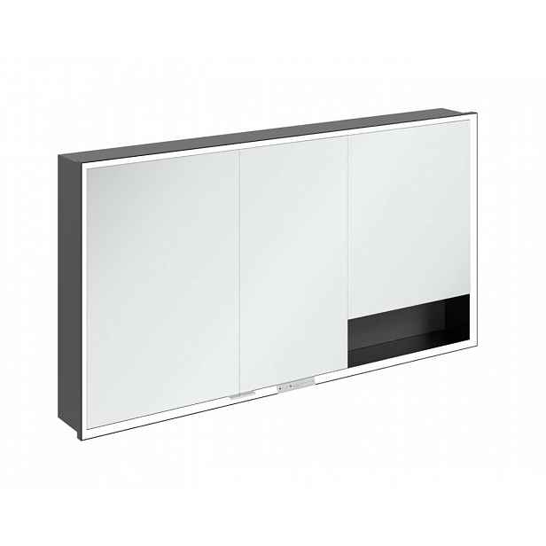 Villeroy & Boch My View+ - Zrcadlová skříňka s LED osvětlením 140x75x17 cm, 3 dvířka, grafit/matná černá B48214VR