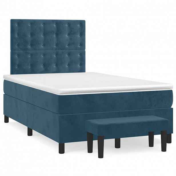 vidaXL Box spring postel s matrací tmavě modrá 120 x 200 cm samet