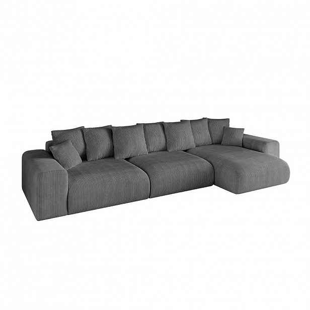 ALTDECOR ROHOVÁ SEDACÍ SOUPRAVA s otomanem vpravo ESKAR-L2 364x176x72 tmavě šedý manšestr
