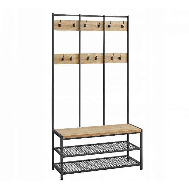 Kovová předsíňová stěna STAGE 184 cm, černá/dub sonoma