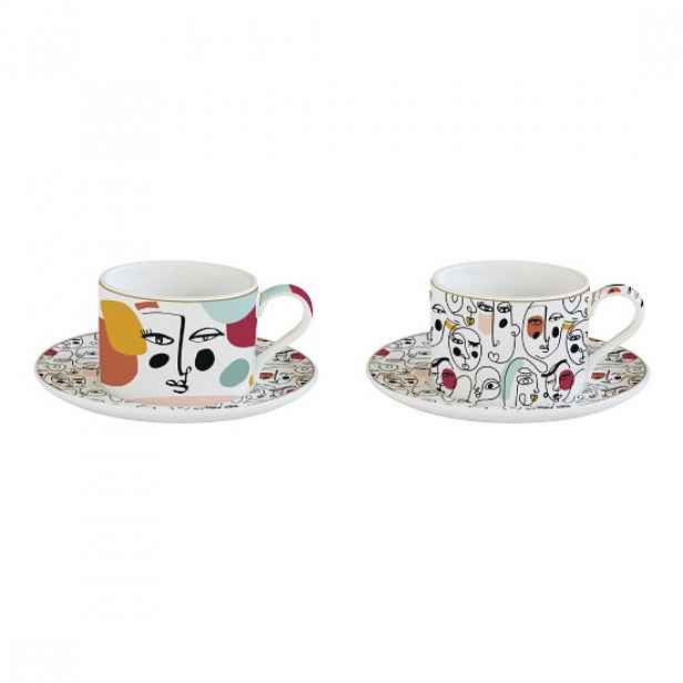 Sada 2 šálků s podšálky, porcelán, 240 ml, "Modernism" - Easy Life
