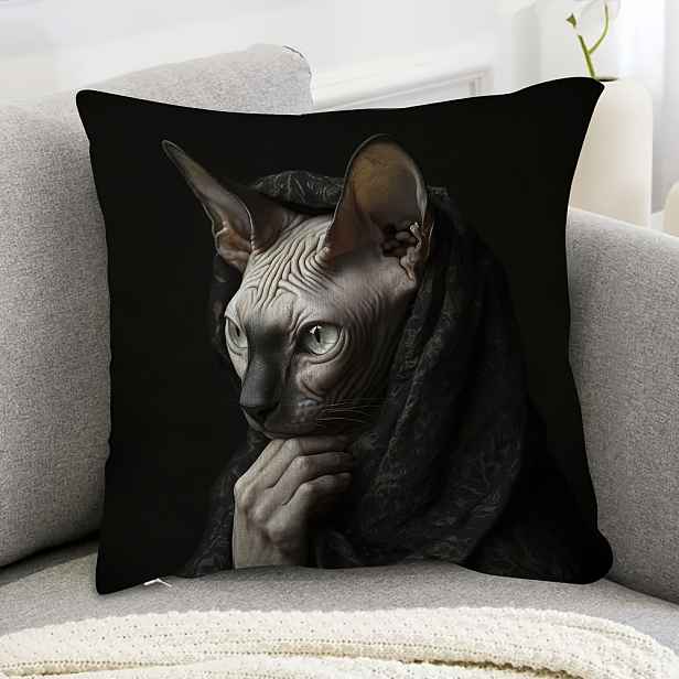 TEMU 1 ks, Krátký plyšový dekorativní povlak na polštář, Temná s potahy na polštáře Sphynx, Jednostranný tisk, 18 x 18 palců, Vhodné pro pohovku,