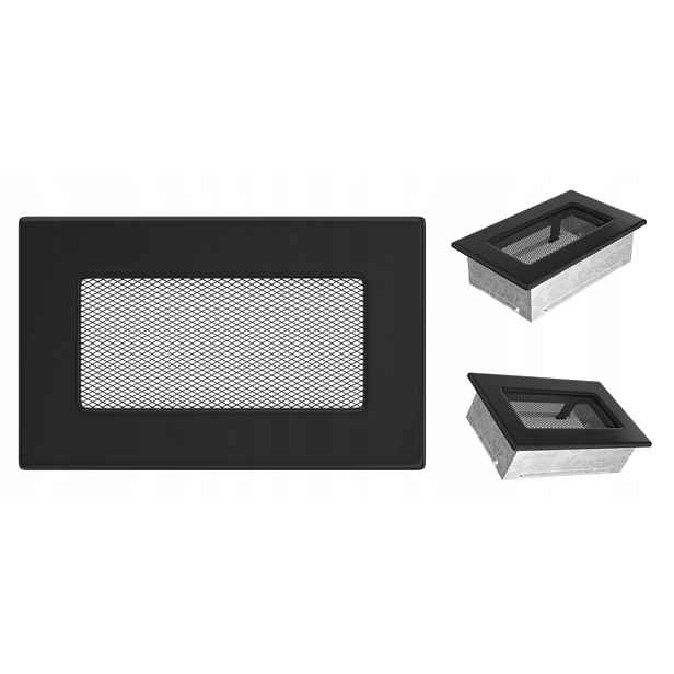Ventilační Mřížka Krbová Kratki Černá 11x17 cm se síťkou Vývod