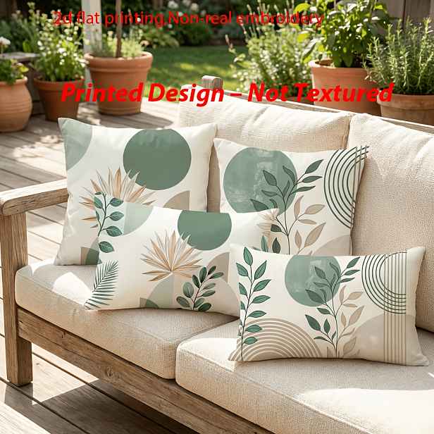 TEMU Potištěný design - Bez textury, 4 ks, stylové povlaky na polštáře se vzorem zelených listů a kruhů, 18 palců x 18 palců / 12 palců x 20 palců,