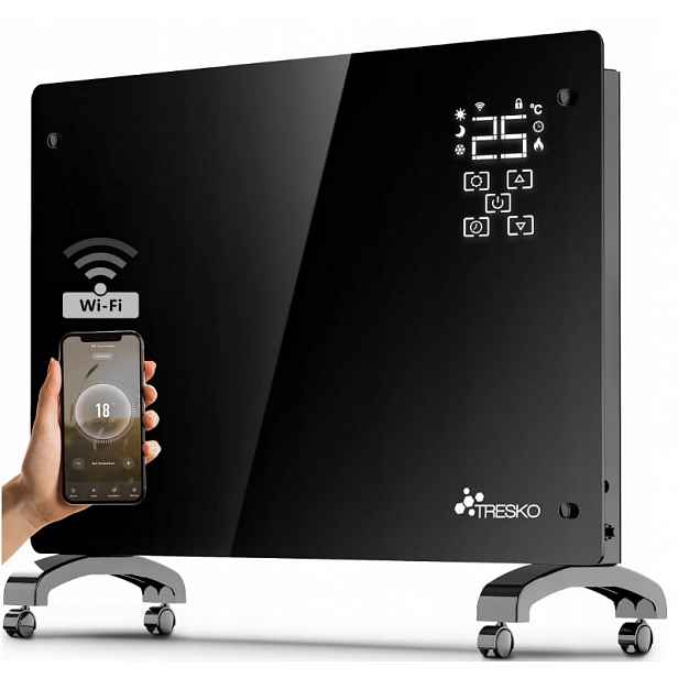 Tresko Elektrický konvektorový ohřívač skleněný 2000 W IP24 WiFi