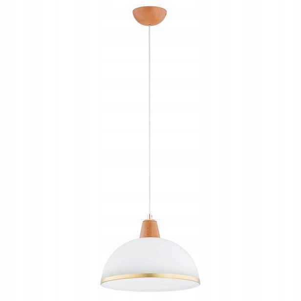 Závěsná lampa Rey Alfa dřevěná bílo-zlatá E27 15W do kuchyně