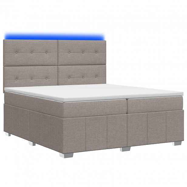 vidaXL LED rošt s matrací s LED pásky s čelo Taupe 200 x 200 cm Textil