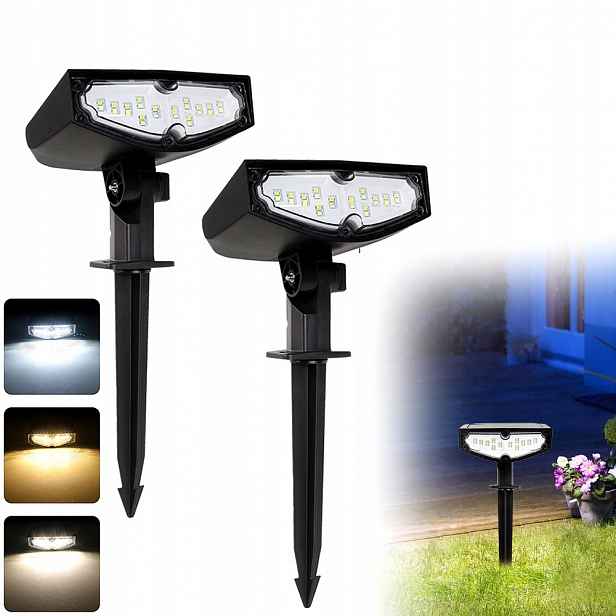 2x Solární lampa s pohybovým senzorem, 3 nastavitelné režimy osvětlení IP67