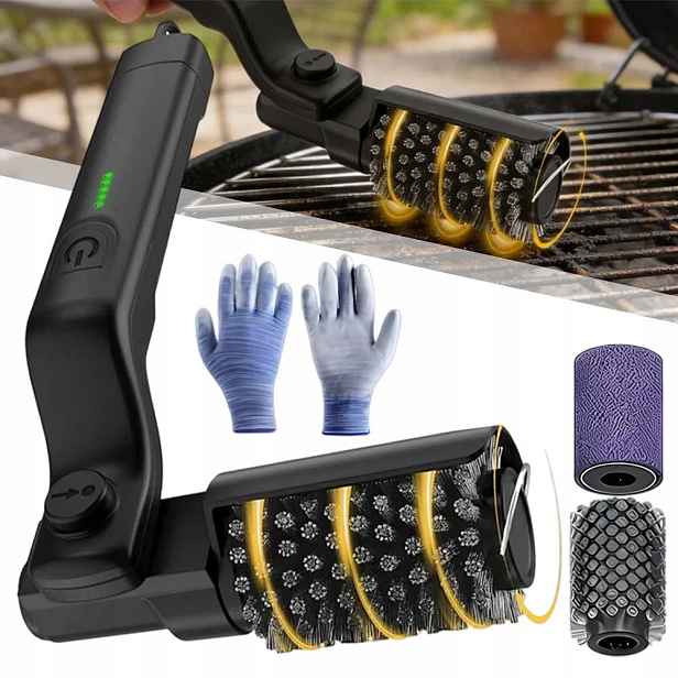 Elektrický Kartáč Nástroj Na Čištění Grilu 3 Rychlosti S 2 Hlavicemi