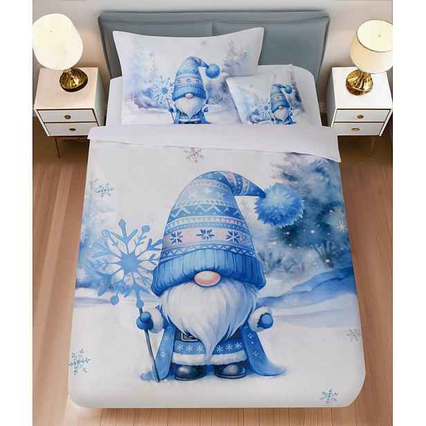 Povlečení z mikrosaténu BLUE GNOME bílé + povlak na polštářek 45 x 45 cm zdarma Rozměr povlečení: 70 x 90 cm | 140 x 200 cm