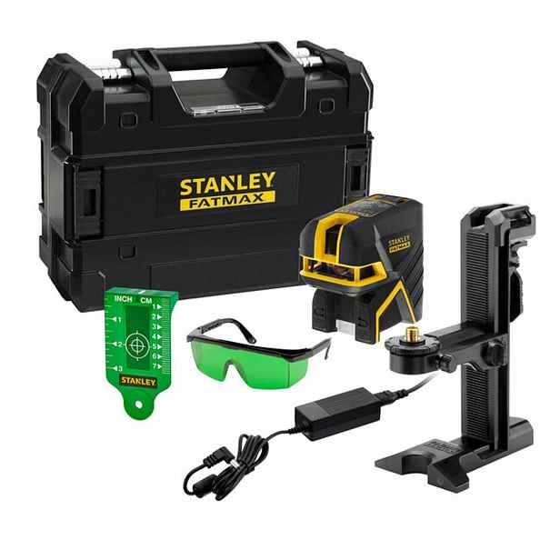 Stanley - Křížový a bodový laser s příslušenstvím, zelený, dosah 50 m, integrovaná baterie, nabíječka FMHT77598-1