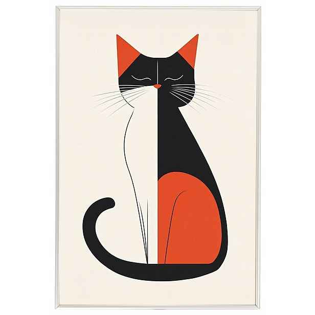 Plakát Rámeček Hliníková Grafika Portrét Kočka Kresba Vintage Retro 40x60