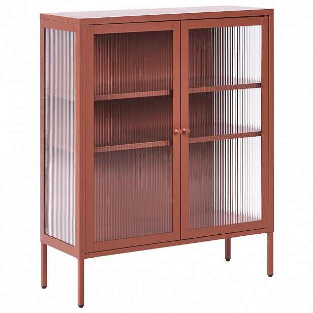 Beliani SIDEBOARD se skleněnými dveřmi Kov 90 cm Zlatohnědý Lerryn