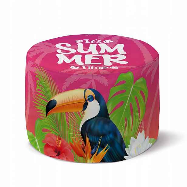Růžová Kulatá Taburet Summer Time 35x25cm Podnožka na terasu, pohodlná, letní