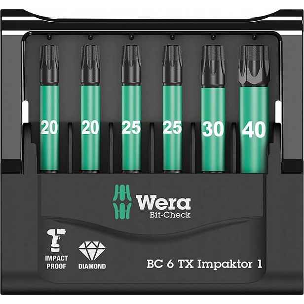 Sada bitů Torx Bit-Check 6 Tx Impaktor 1 Wera