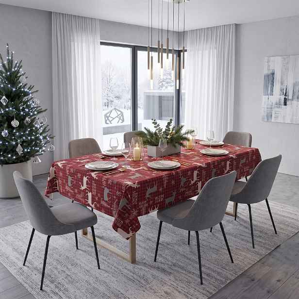 Vánoční ubrus na stůl NATALE MAGIC II. červená motiv C 130x170 cm