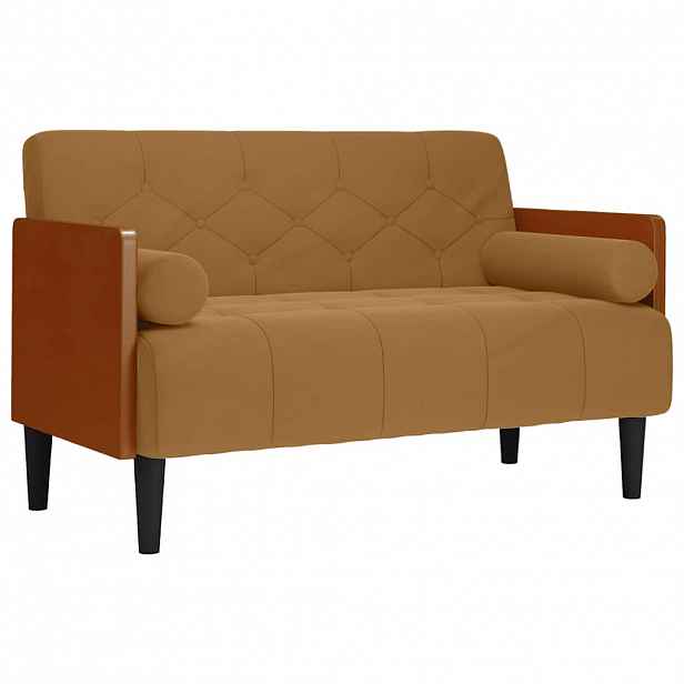 vidaXL Pohovka Loveseat s podhlavníkem, hnědá, 110 cm, samet