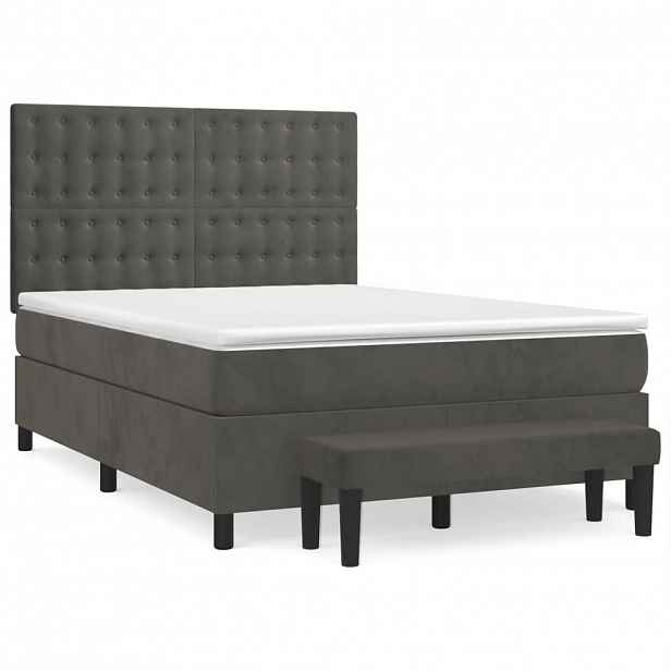 vidaXL Box spring postel s matrací tmavě šedý 140 x 190 cm samet