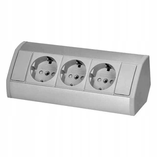 OR-GM-9001(GS)/G Trojitá nábytková zásuvka Schuko 3x2P+Z šedo-stříbrná Orno