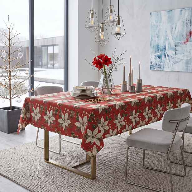 Vánoční ubrus na stůl NATALE MAGIC II. červená motiv D 130x170 cm