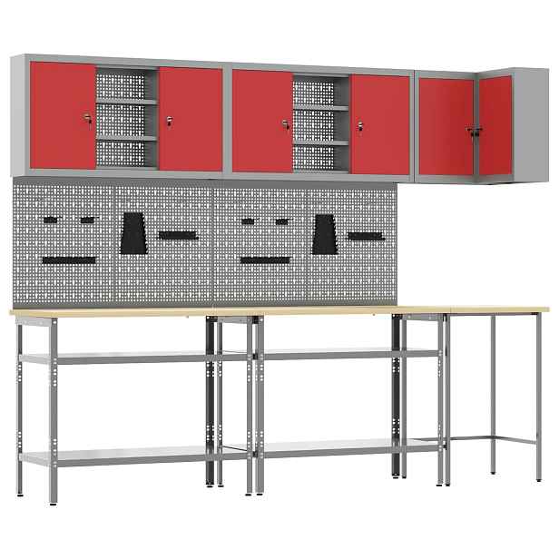 vidaXL Sada pracovní skříně s policí s úložištěm 10 ks Červená a šedá