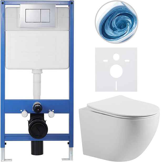 Kompletní WC set Profi/Cesso - bílá matná - WC tlačítko Classic/Chrom - předstěnová instalace - 49x36 cm - 8050BD95