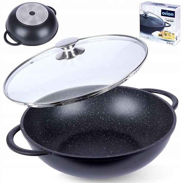 Hluboká Wok granitová pánev s víkem na smažení Orion Grande 32 cm