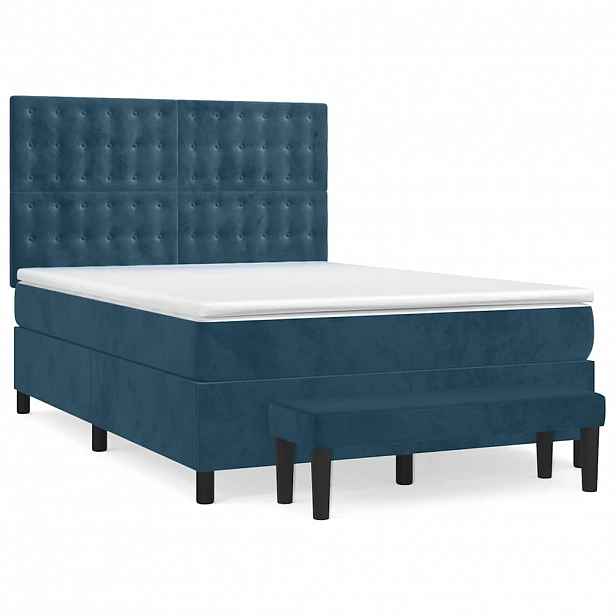 vidaXL Box spring postel s matrací tmavě modrá 140x190 cm samet