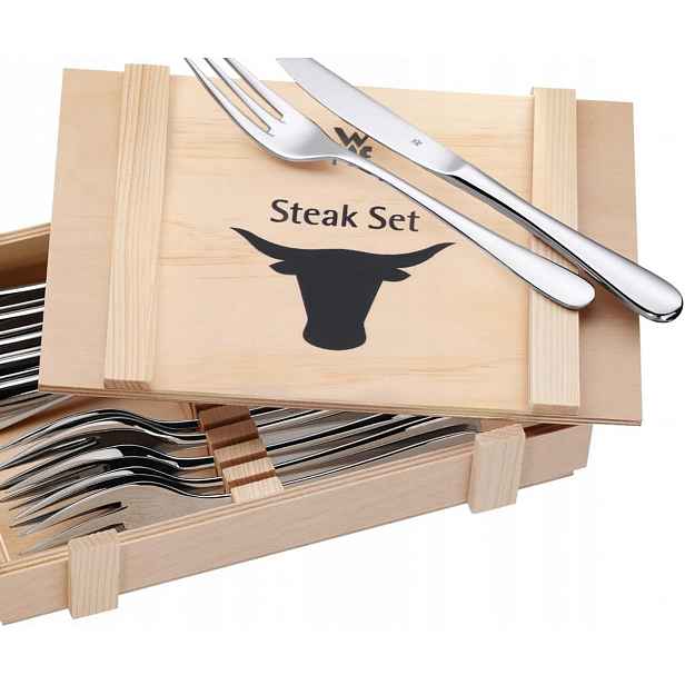 Sada Steakových Příborů 12 Kusů Nerezová Ocel Teakové Dřevo