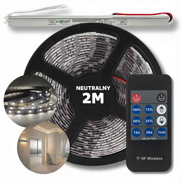 Set 2 m Led pásek Smd bílý neutrální napájecí zdroj dálkový ovladač 12 V