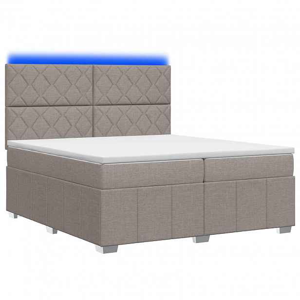 vidaXL LED rošt s matrací s LED pásky s čelo Taupe 200 x 200 cm Textil