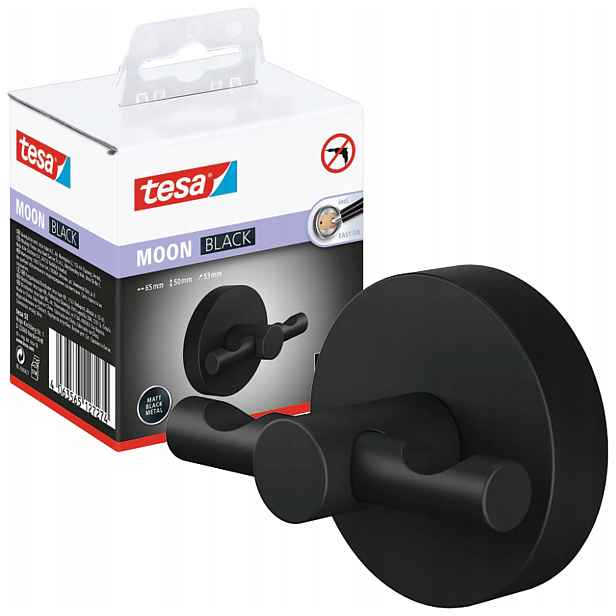 Koupelnový háček Samolepicí Tesa Moon Black Věšák na župan