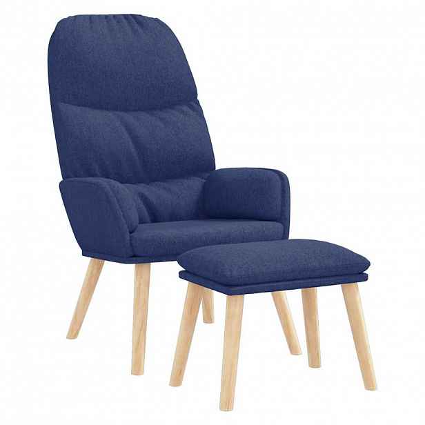 vidaXL Relaxační křeslo se stoličkou modré textil