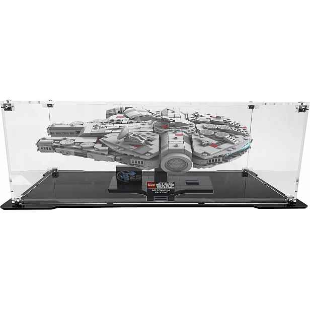 Vitrína s černým podstavcem pro stavebnici Lego 75375 Star Wars Sokol Millennium